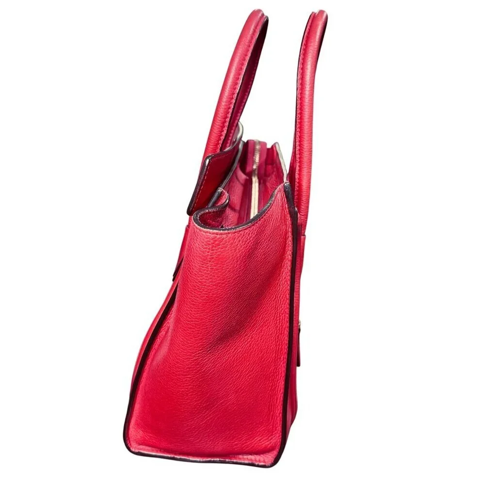 Céline Mini Luggage Tote Red Drummed Calfskin Leather Bag MSRP $3,100